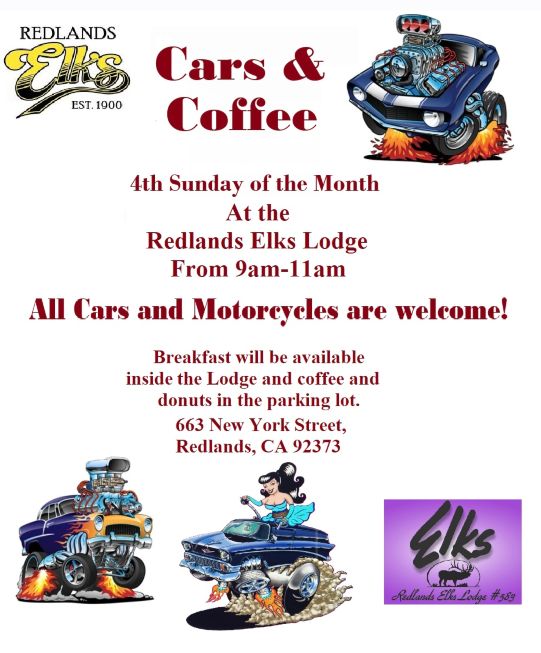 Redlands Elks Cars and Coffee flyer